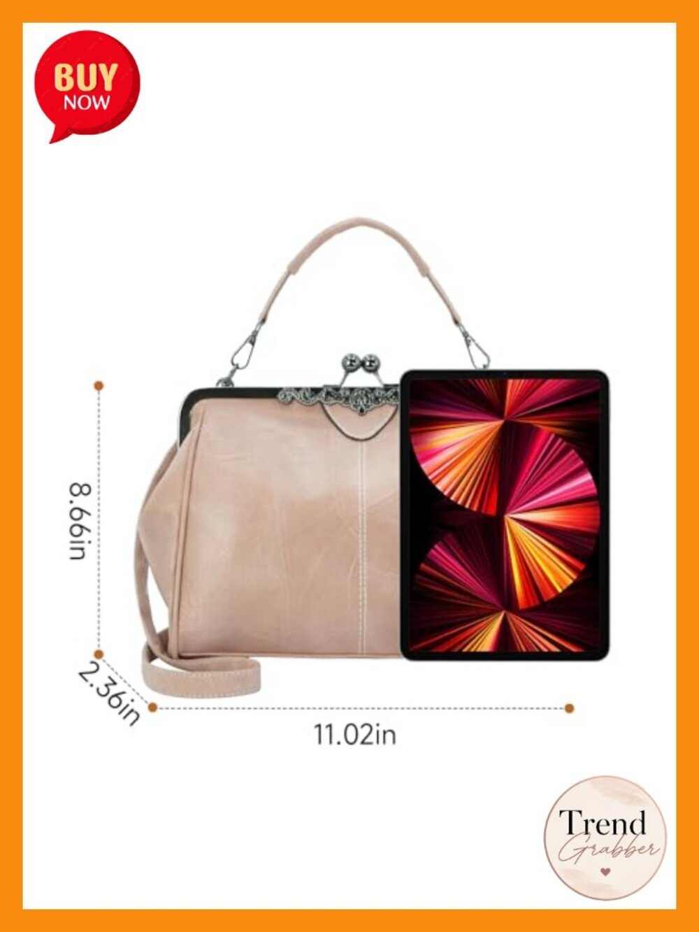 Vintage Kiss Lock Satchel - Faux Leather Crossbody Bag for Women, Evening Clutch - Picture 5 of 5